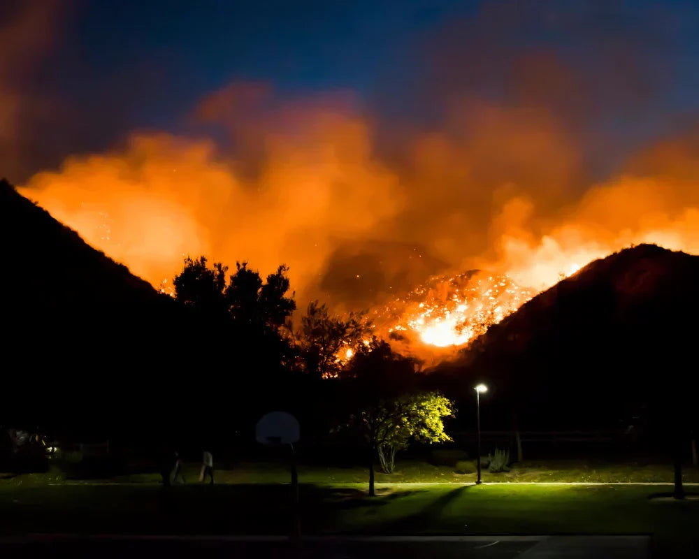 Aerial view of Greater Los Angeles wildfires caused by climate change Aerial view of Greater Los Angeles wildfires caused by climate change