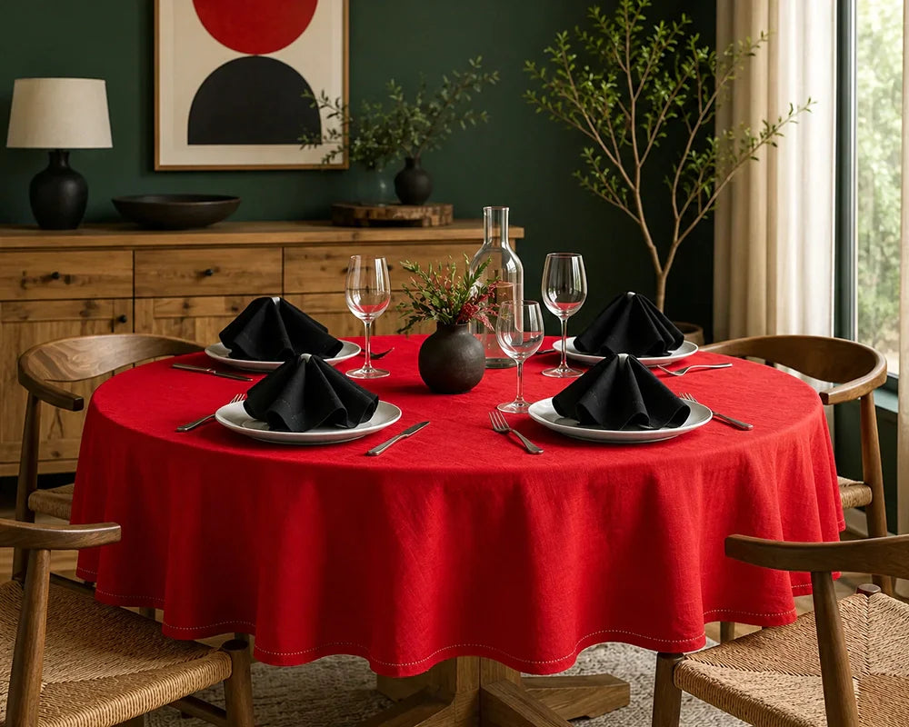 Juneteenth dining table decoration with red tablecloth, black napkins, and wine glasses in a cozy room for Juneteenth celebration. Juneteenth dining table decoration with red tablecloth, black napkins, and wine glasses in a cozy room for Juneteenth celebration.