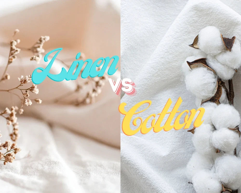 Comparison between linen and cotton with text overlay 'Linen vs Cotton'. Comparison between linen and cotton with text overlay 'Linen vs Cotton'.
