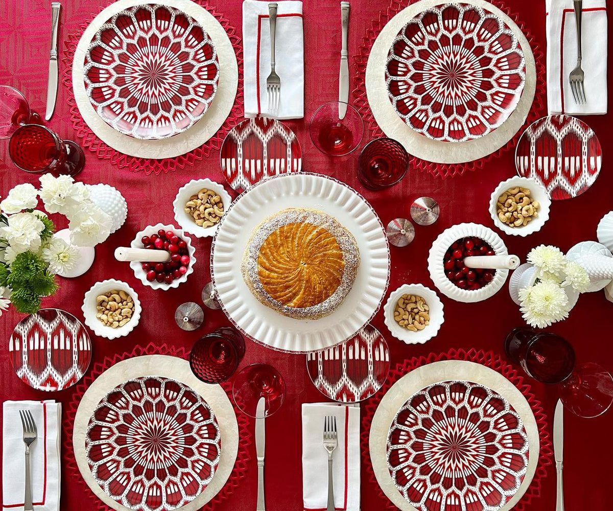 Christmas Table Setting with Red Tablecloth