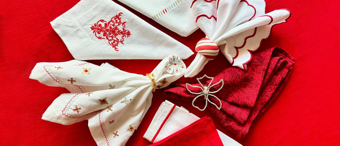 Embroidered cotton and linen napkins, tablecloths, and placemats for elegant and timeless table settings Embroidered cotton and linen napkins, tablecloths, and placemats for elegant and timeless table settings