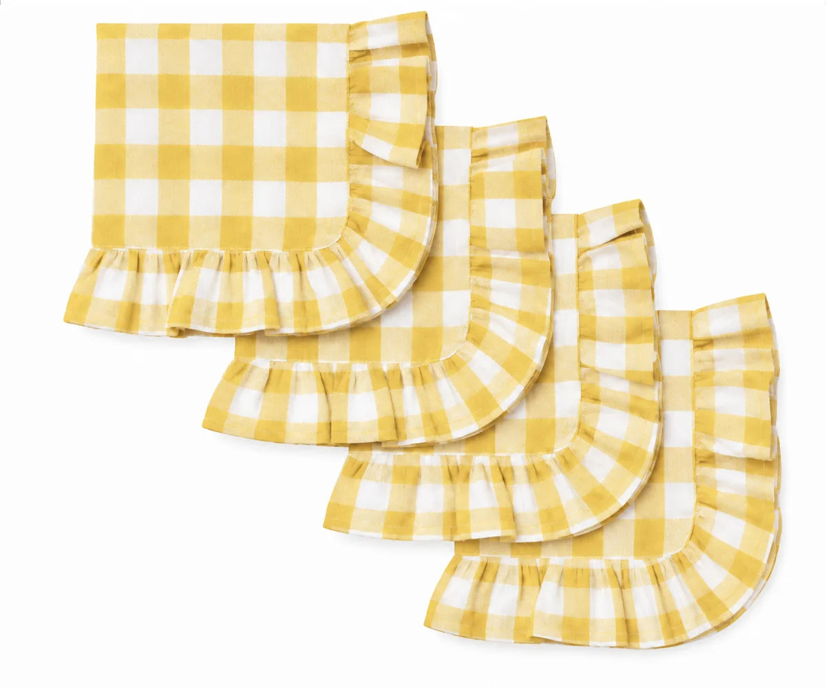 Yellow gingham ruffle cloth napkins set of reusable cotton checkered table napkins with scalloped edge Yellow gingham ruffle cloth napkins set of reusable cotton checkered table napkins with scalloped edge