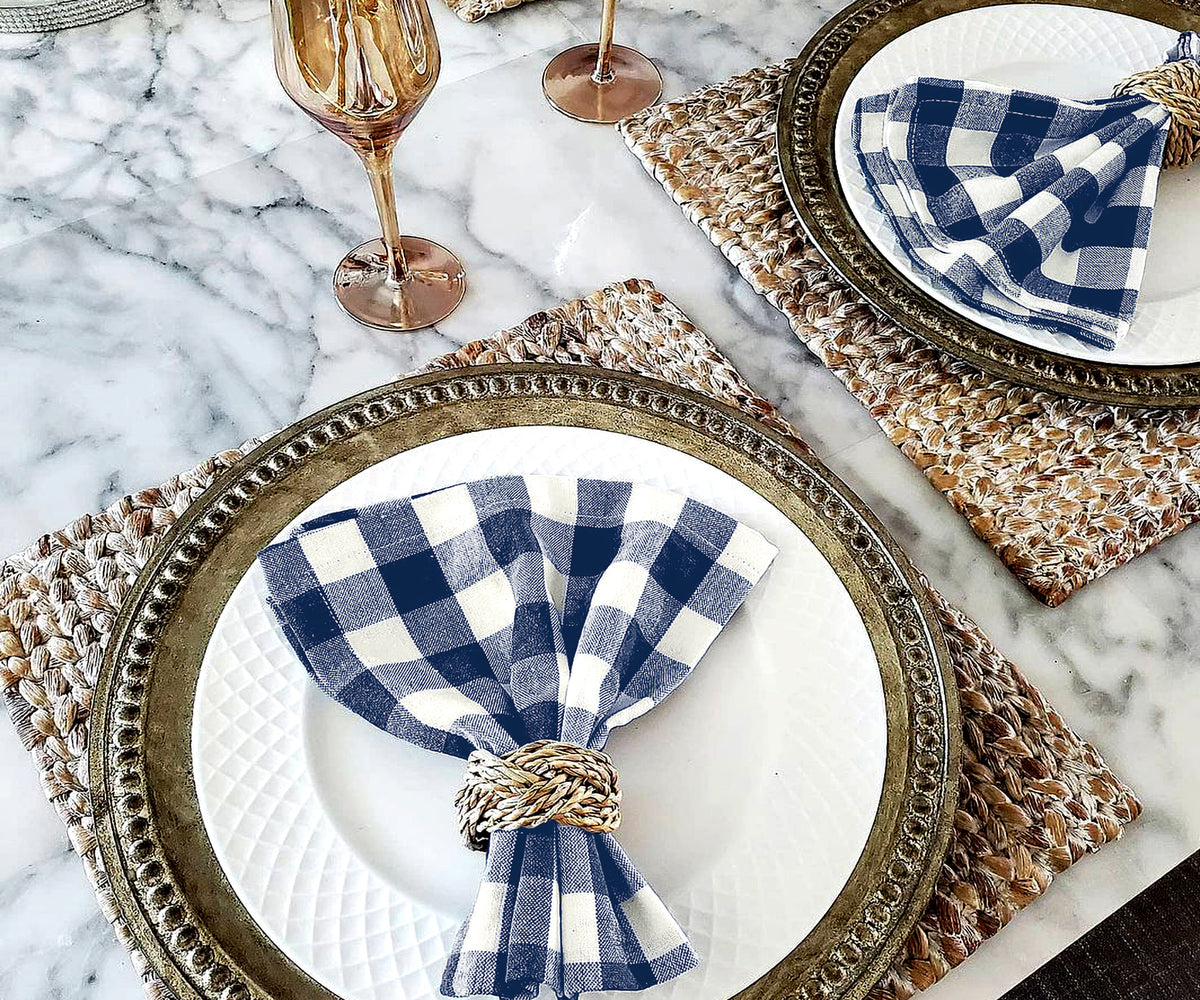 Navy Blue and Cream Buffalo Checkered Napkins Navy Blue and Cream Buffalo Checkered Napkins