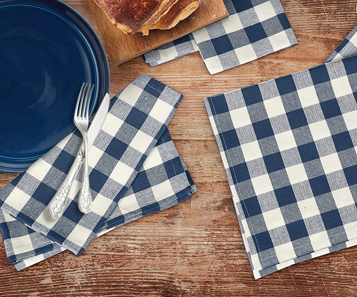 Navy Blue and Cream Buffalo Checkered Napkins Navy Blue and Cream Buffalo Checkered Napkins