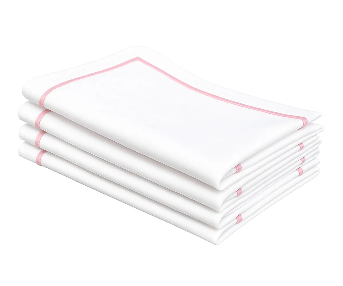 Baby pink cotton dinner napkins with Paris point embroidery, 100% cotton cloth napkins available in bulk sets for weddings, bridal showers, and everyday dining Baby pink cotton dinner napkins with Paris point embroidery, 100% cotton cloth napkins available in bulk sets for weddings, bridal showers, and everyday dining