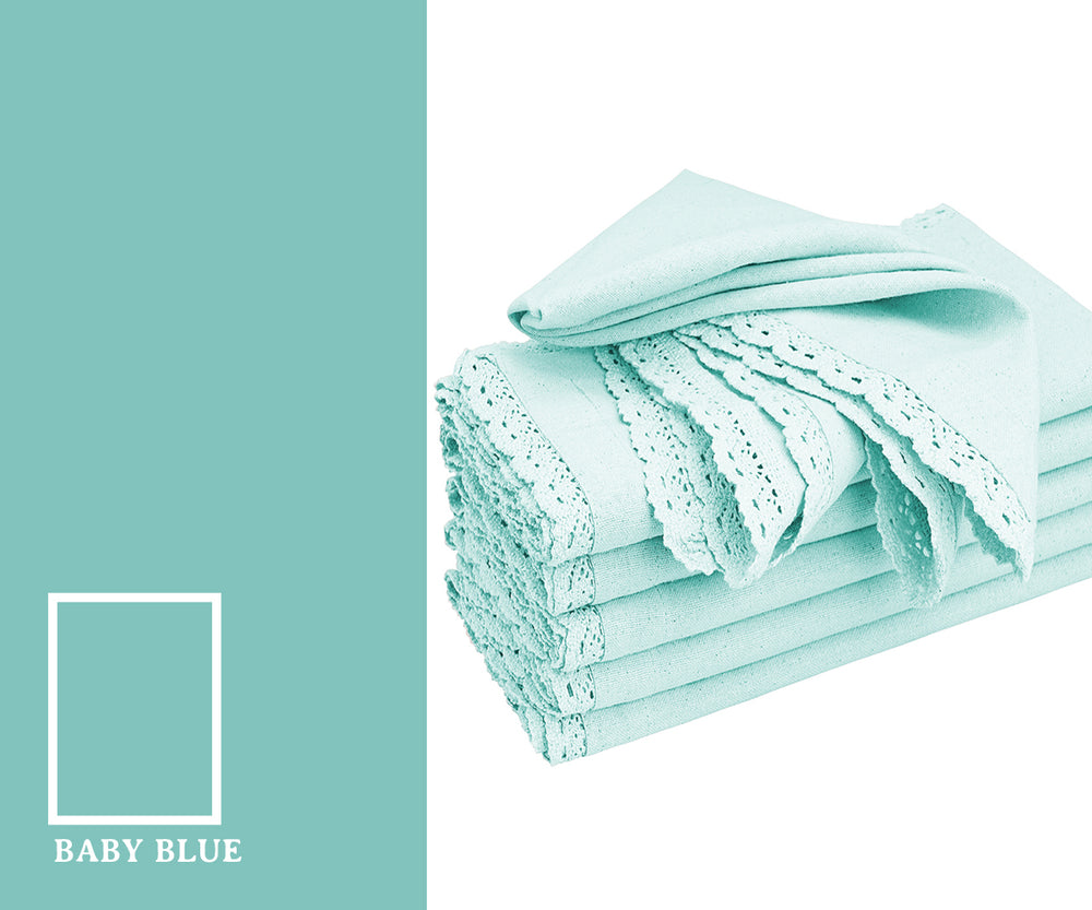 Soft baby blue color napkins with a light and airy hue that brings a calm and refreshing touch to dining table settings. Soft baby blue color napkins with a light and airy hue that brings a calm and refreshing touch to dining table settings.