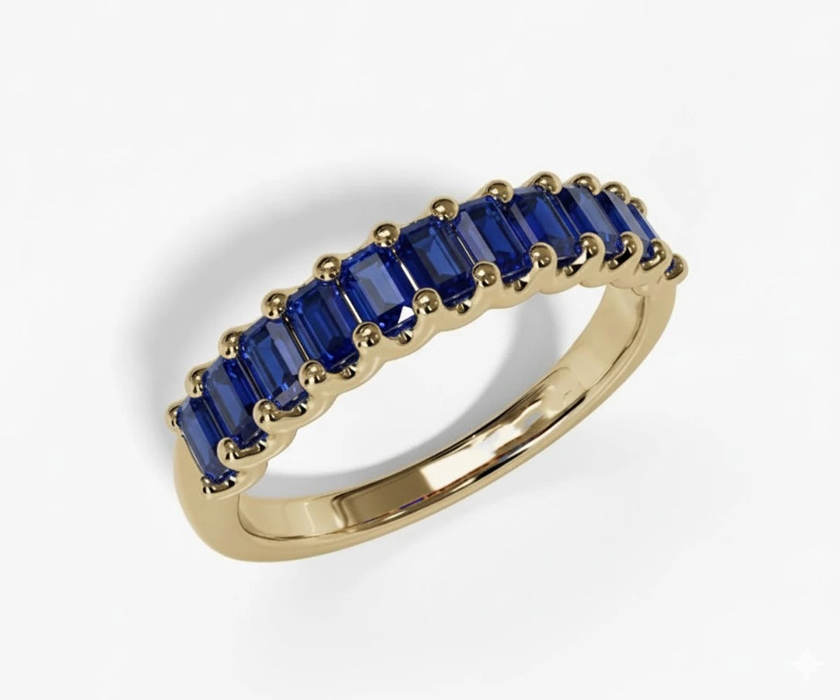Lab grown blue sapphire baguette ring elegant stackable gemstone band Lab grown blue sapphire baguette ring elegant stackable gemstone band