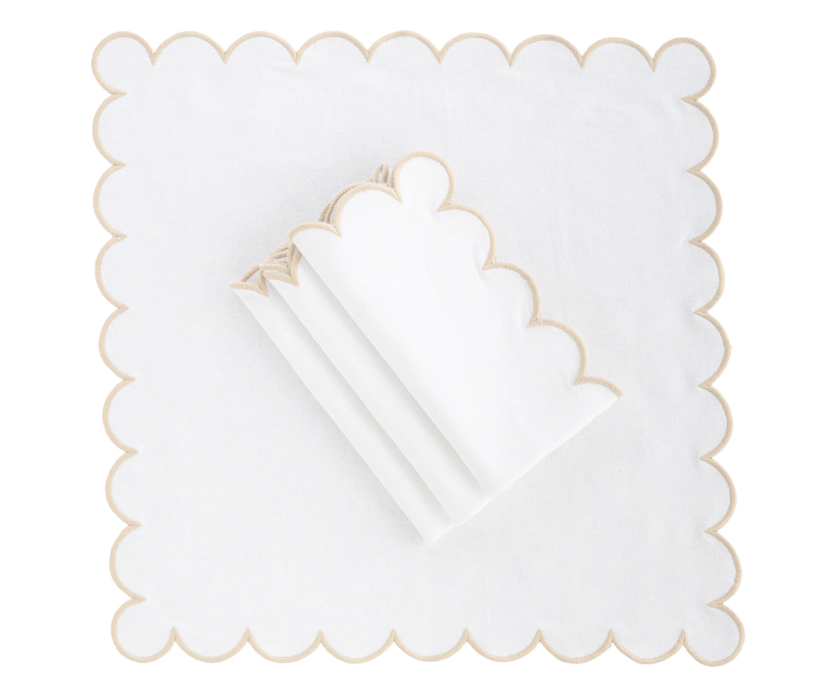 Dining table with beige and white cotton napkin, cloth fabric napkin Dining table with beige and white cotton napkin, cloth fabric napkin