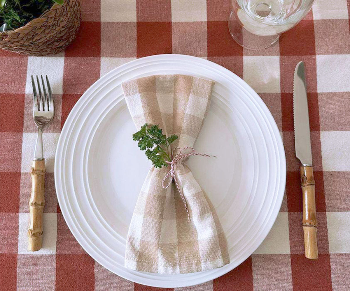 Buffalo plaid napkins taupe, a trendy addition to your dining decor. Buffalo plaid napkins taupe, a trendy addition to your dining decor.