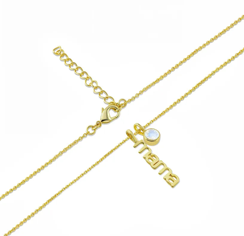 Mama necklace with birthstone on white background Mama necklace with birthstone on white background