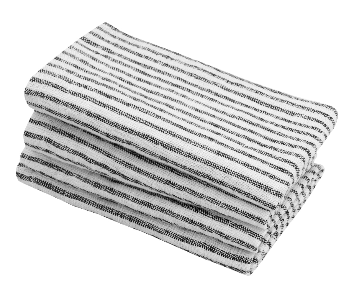 Black Linen Striped Napkins - 100% Pure Linen Black Linen Striped Napkins - 100% Pure Linen