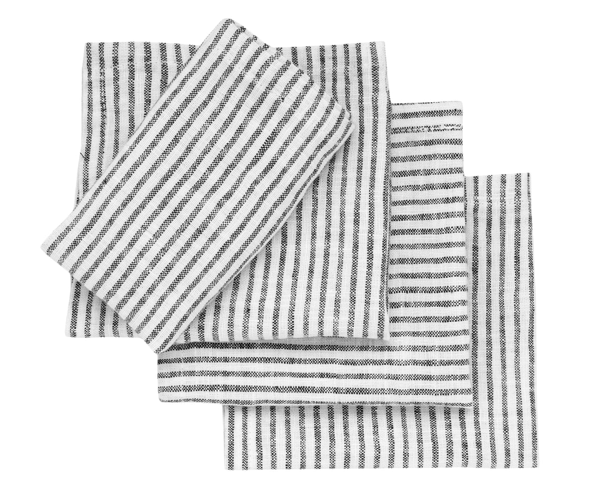 Black Linen Striped Napkins - 100% Pure Linen Black Linen Striped Napkins - 100% Pure Linen