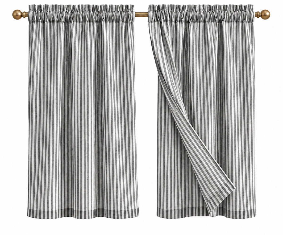 Black striped linen kitchen curtains for windows, 100% linen café curtains set of 2 Black striped linen kitchen curtains for windows, 100% linen café curtains set of 2