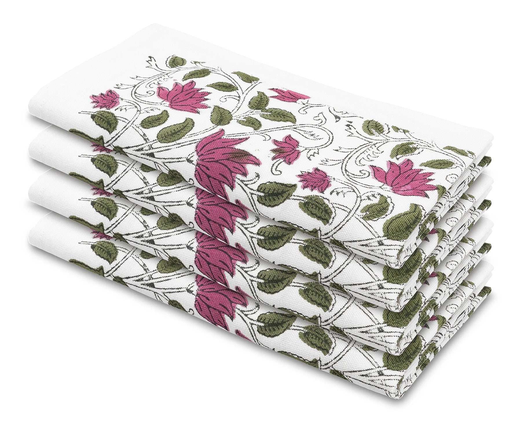 Artisanal block printed napkins folded neatly for table décor Artisanal block printed napkins folded neatly for table décor