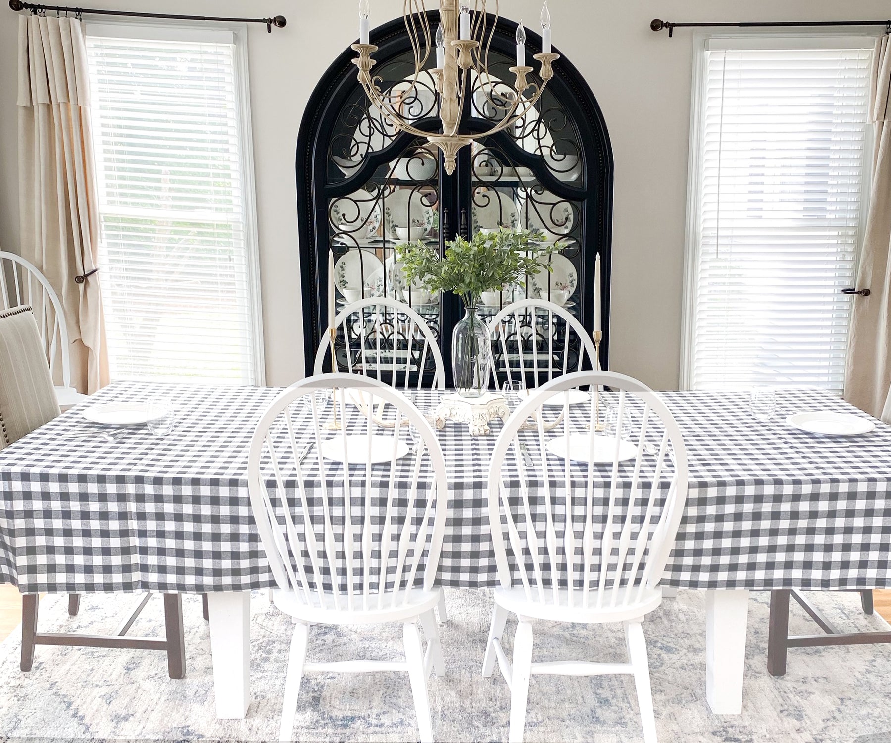 Stylish gingham checkered plaid tablecloth, a classic choice for any table.