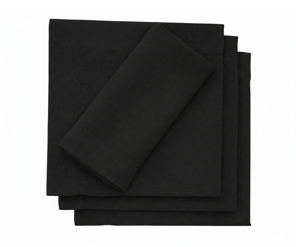 Black cotton cocktail napkins set, reusable fabric drink napkins for parties and table setting Black cotton cocktail napkins set, reusable fabric drink napkins for parties and table setting