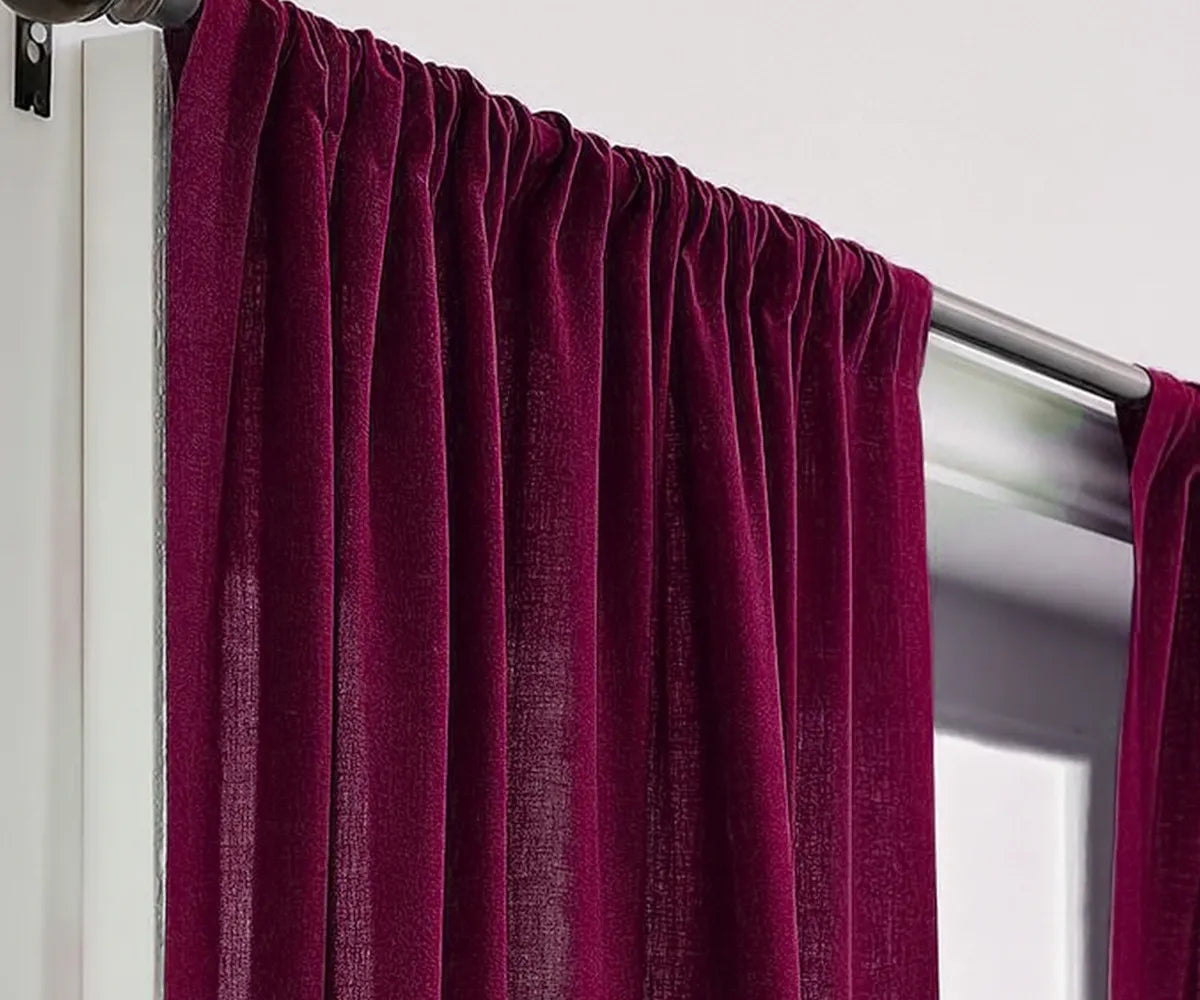 Burgundy linen curtains made from 100% natural linen, light-filtering and breathable, perfect for living room, bedroom, or kitchen décor, available in multiple sizes for elegant and durable window styling. Burgundy linen curtains made from 100% natural linen, light-filtering and breathable, perfect for living room, bedroom, or kitchen décor, available in multiple sizes for elegant and durable window styling.
