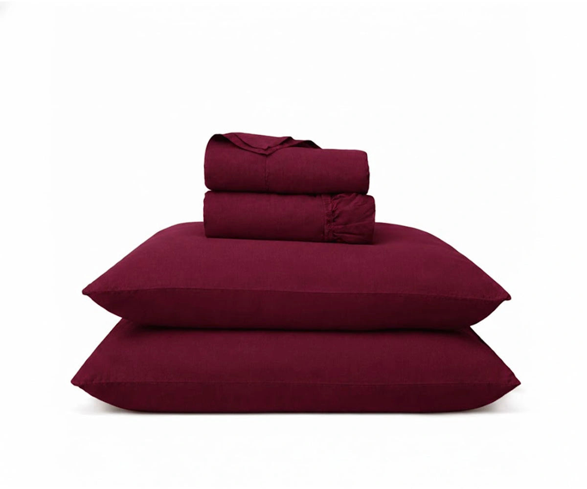 Burgundy linen bedding set crafted from breathable flax linen, luxury bed sheets for an elegant and cozy bedroom Burgundy linen bedding set crafted from breathable flax linen, luxury bed sheets for an elegant and cozy bedroom