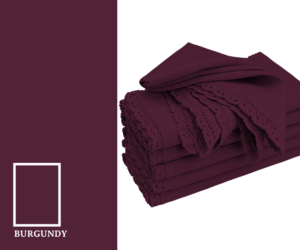 Rich burgundy color napkins with a deep, warm red hue that adds a luxurious and elegant touch to table settings. Rich burgundy color napkins with a deep, warm red hue that adds a luxurious and elegant touch to table settings.