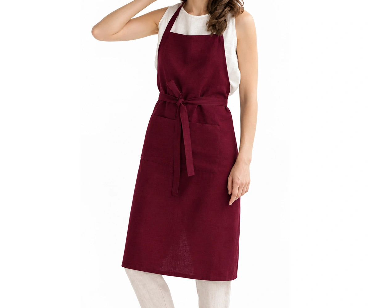 Burgundy Linen Apron – Adjustable Waist Kitchen Apron for Cooking & Baking Reusable linen cooking apron with full front coverage for home chefs, baking, meal prep, entertaining, and everyday kitchen use. Burgundy Linen Apron – Adjustable Waist Kitchen Apron for Cooking & Baking Reusable linen cooking apron with full front coverage for home chefs, baking, meal prep, entertaining, and everyday kitchen use.