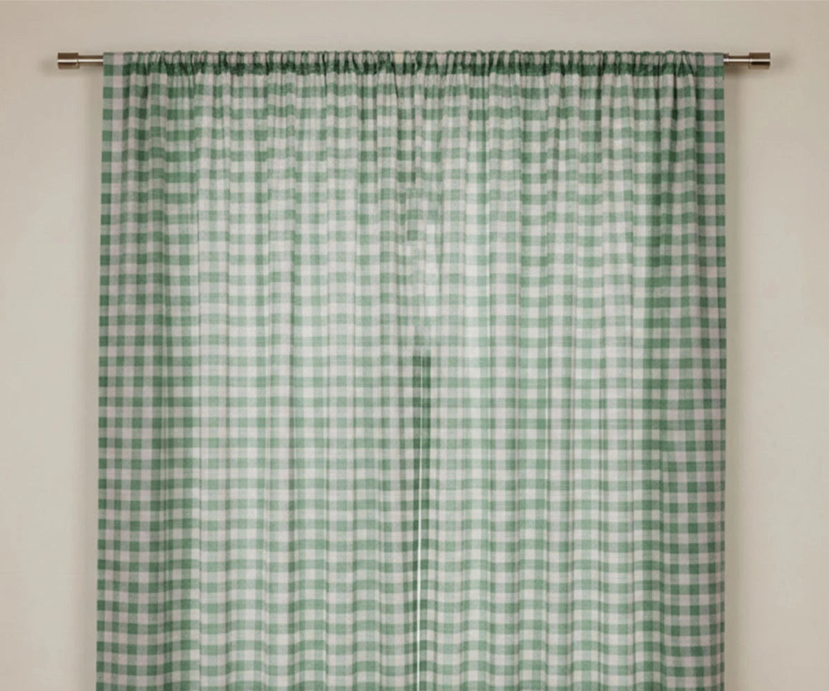 Sage green check cotton curtain Sage green check cotton curtain