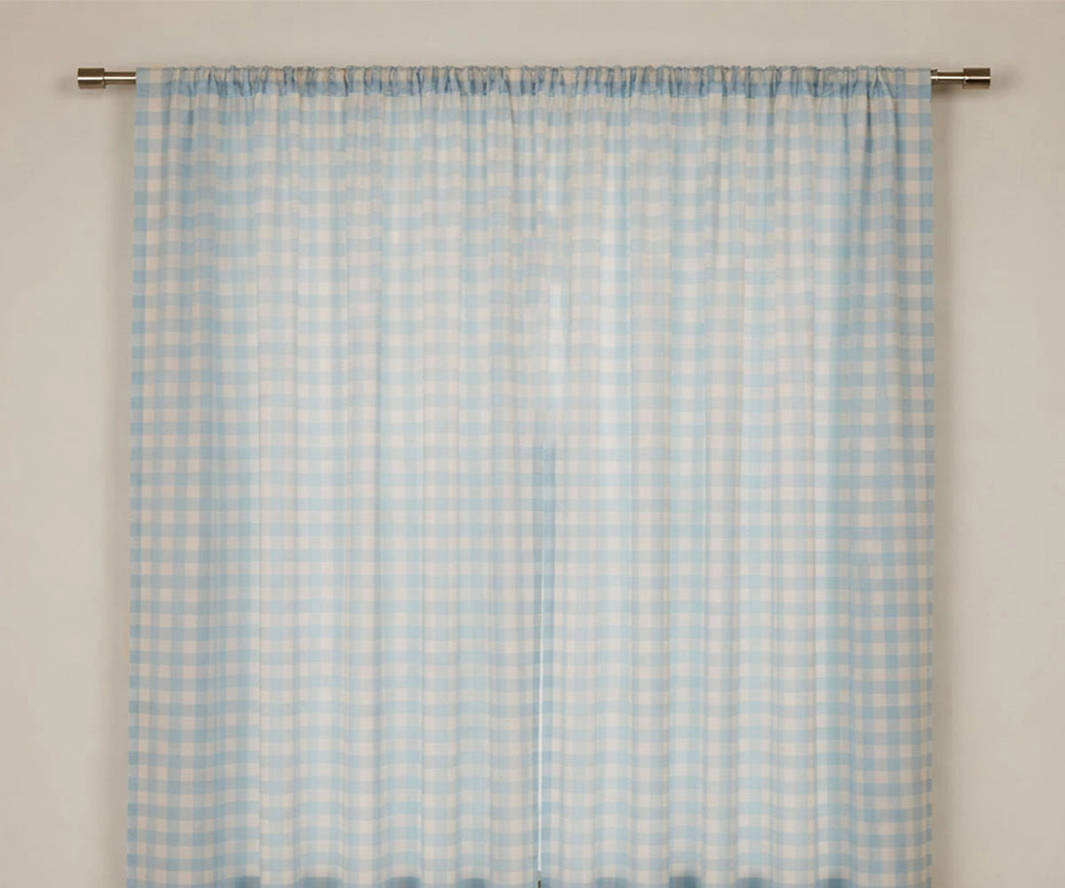 Light blue gingham window curtain Light blue gingham window curtain