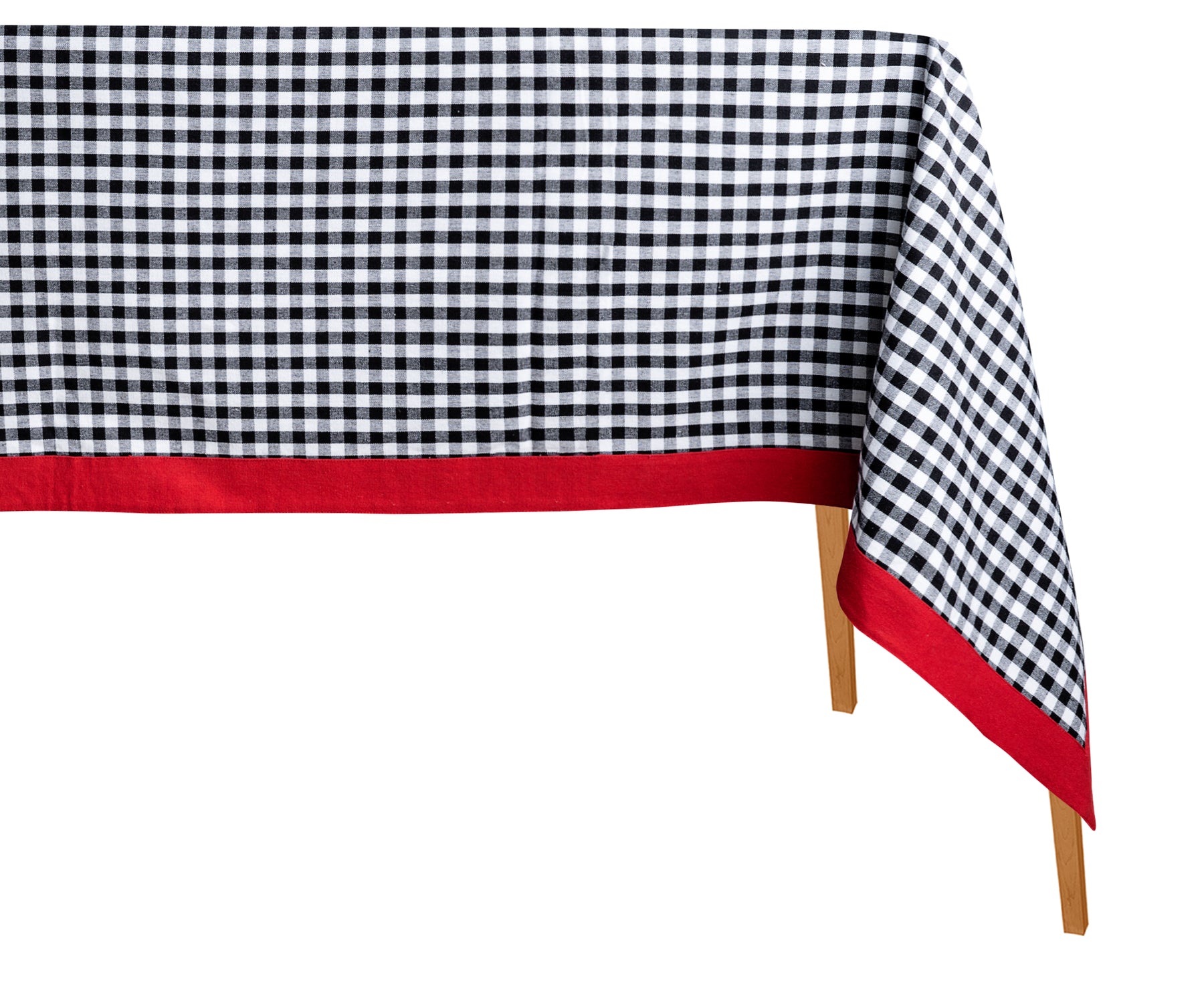 Farmhouse tablecloth with charming gingham accents.