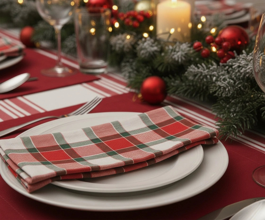 Tartan table napkins with classic check pattern – cotton plaid dinner napkins. Tartan table napkins with classic check pattern – cotton plaid dinner napkins.