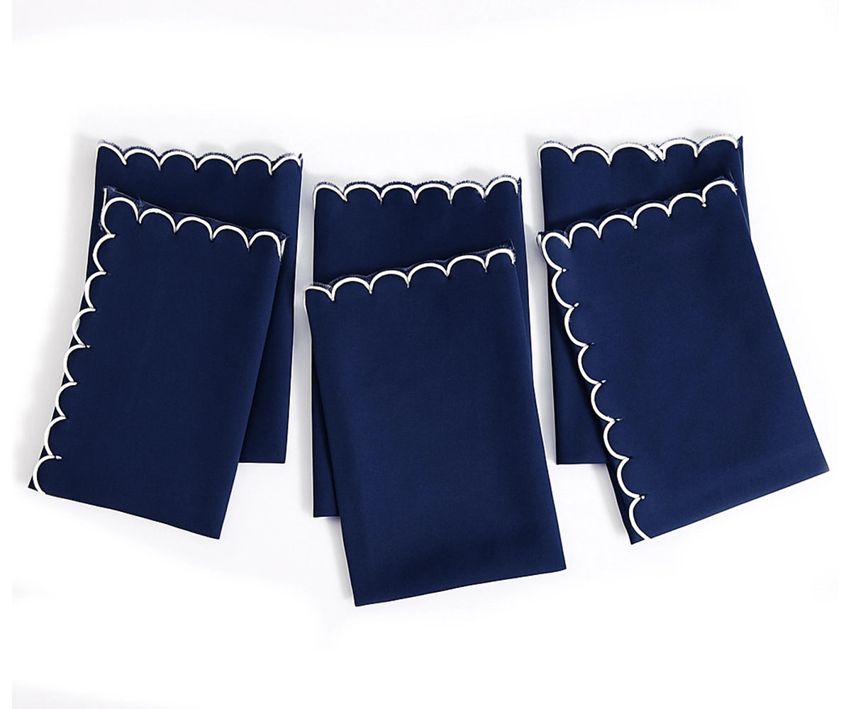 Navy Cotton Napkin with White Scalloped Border – Soft & Durable Navy Cotton Napkin with White Scalloped Border – Soft & Durable