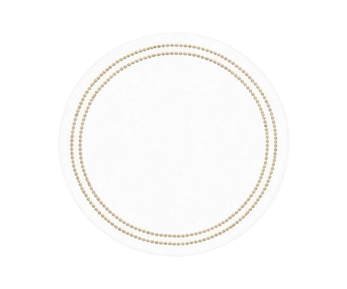 Hand embroidered cotton placemats with pearl detail styled with white tablecloth Hand embroidered cotton placemats with pearl detail styled with white tablecloth