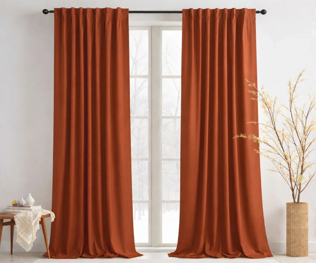 Terracotta cotton curtains with warm earthy tone Terracotta cotton curtains with warm earthy tone