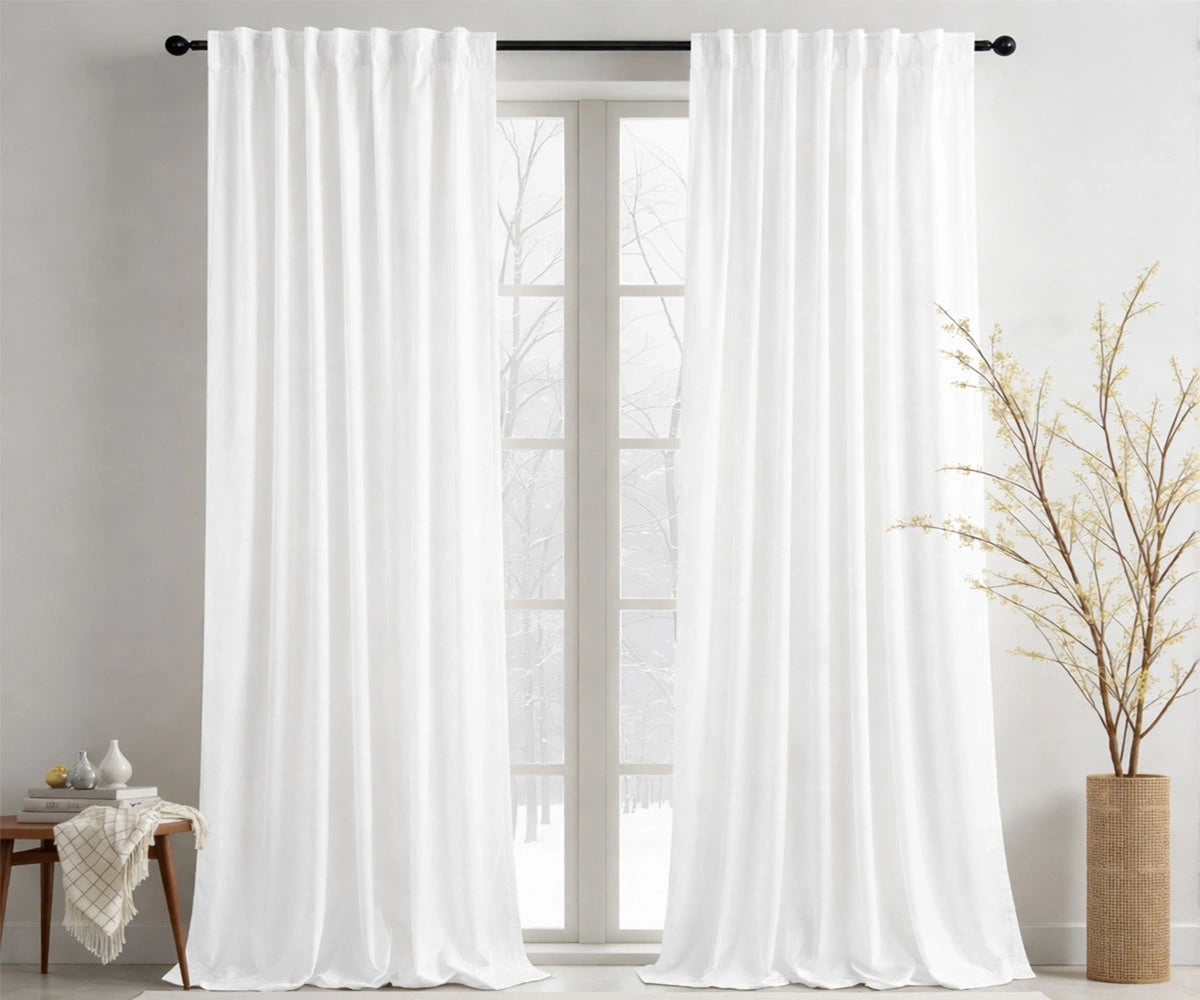 White cotton curtains with clean minimal look White cotton curtains with clean minimal look
