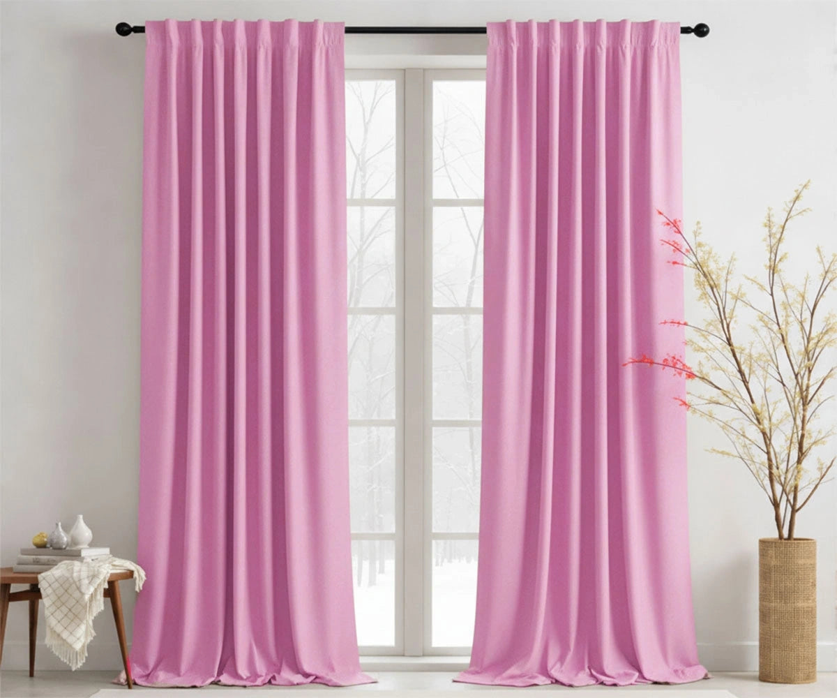 Blush pink cotton curtains adding soft color to space Blush pink cotton curtains adding soft color to space