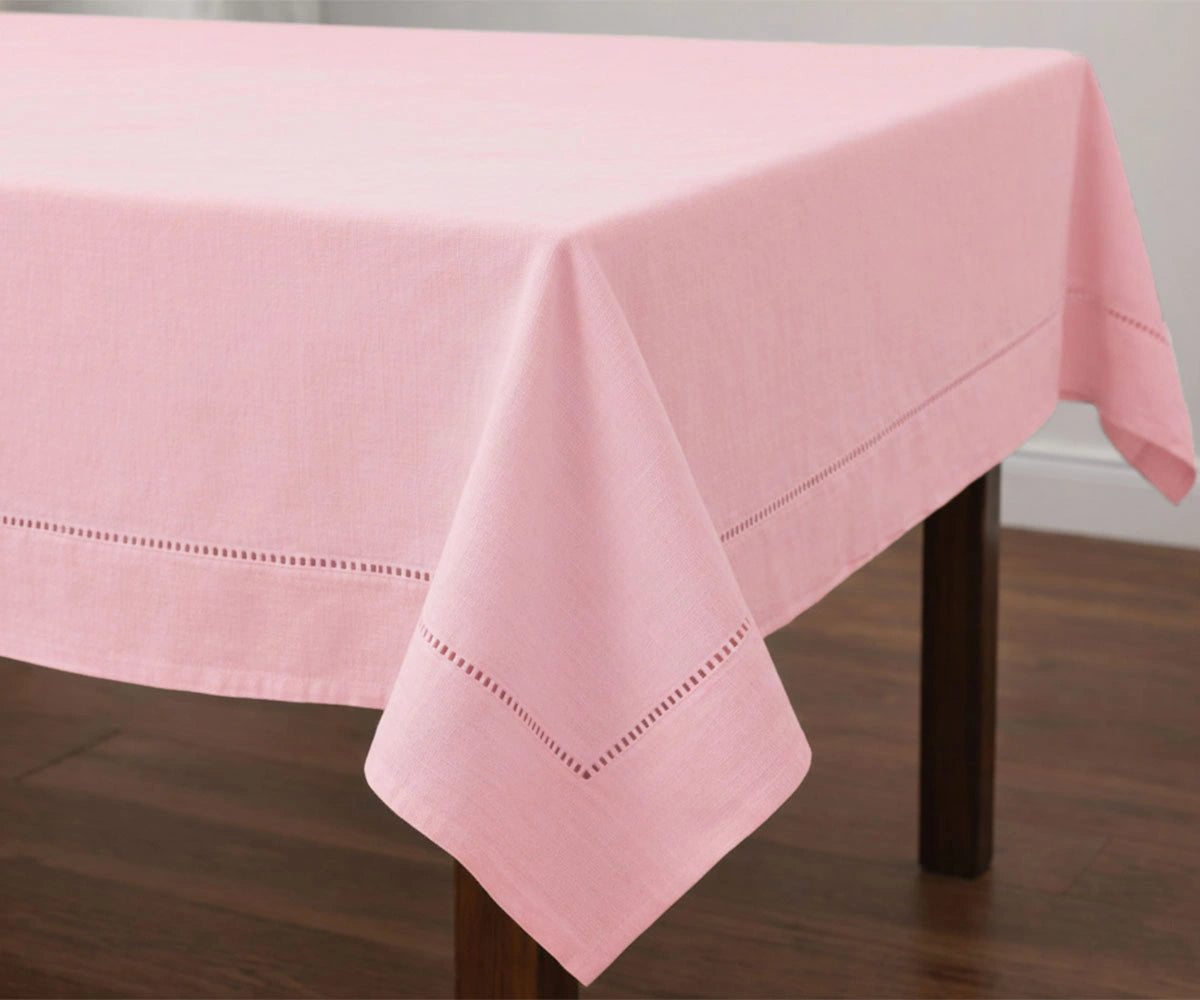 Solid blush pink cotton tablecloth with stitched hem Solid blush pink cotton tablecloth with stitched hem