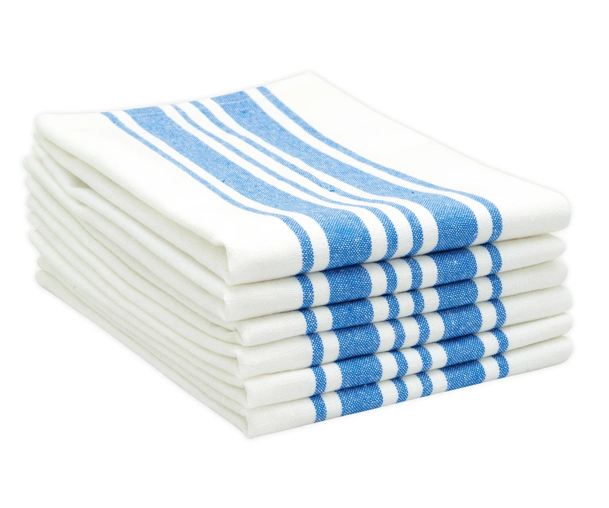 Royal Blue Striped Cotton Napkins – Set of 6, 18x18 inches, neatly stacked Royal Blue Striped Cotton Napkins – Set of 6, 18x18 inches, neatly stacked