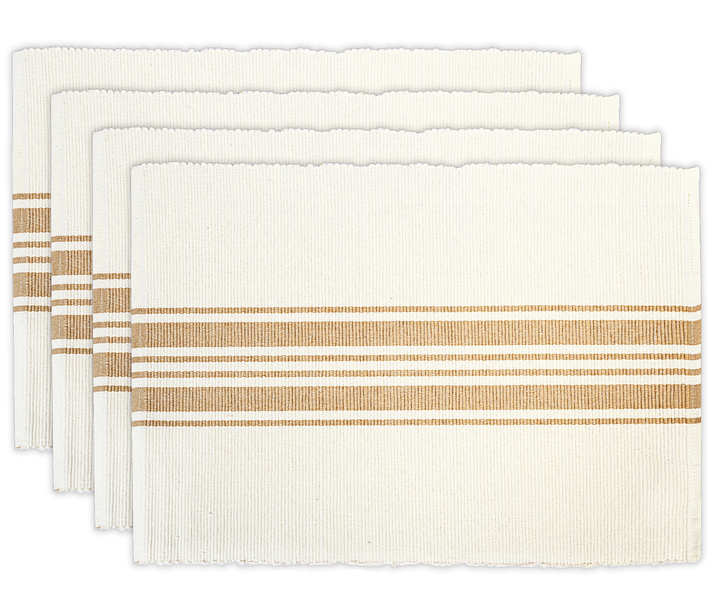 Farmhouse table mats with beige cotton stripe design Farmhouse table mats with beige cotton stripe design