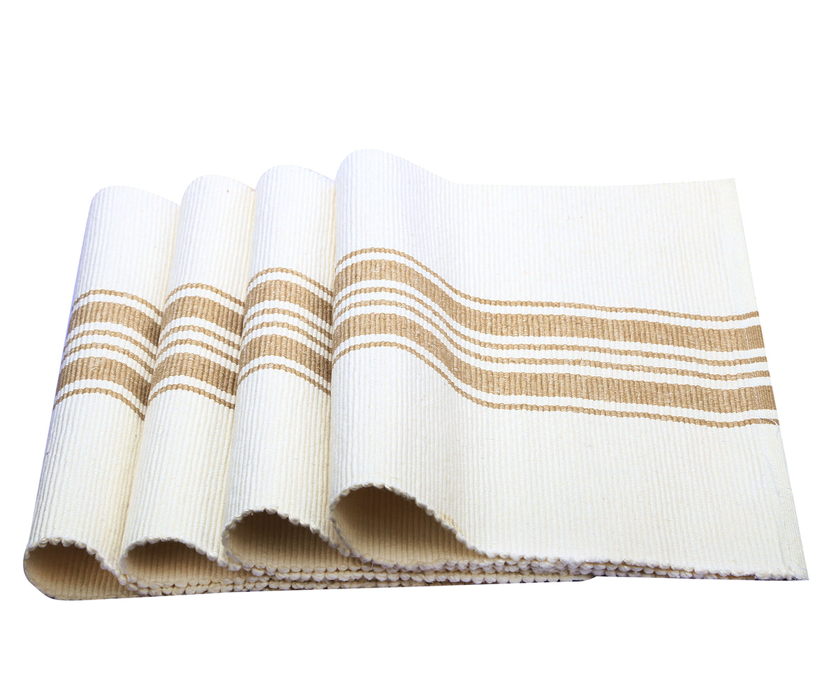 Beige grain sack stripe woven cotton placemats Beige grain sack stripe woven cotton placemats