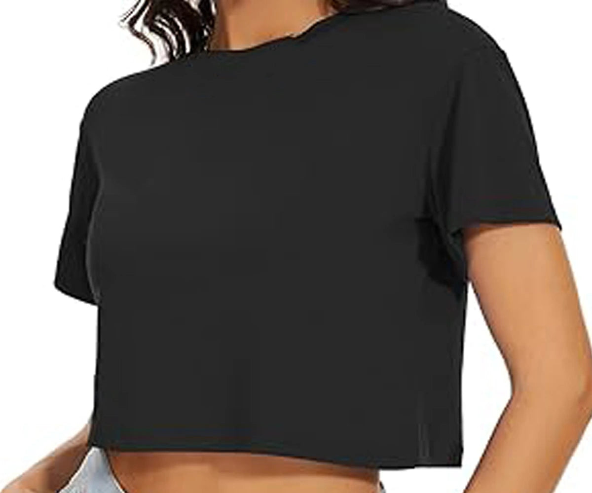 High-performance black bamboo cotton crop top, ideal for fitness or everyday fashion. High-performance black bamboo cotton crop top, ideal for fitness or everyday fashion.