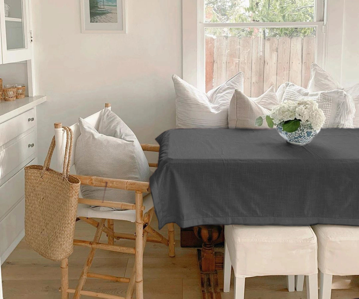 Durable and soft 100% cotton hemstitch gray tablecloth Durable and soft 100% cotton hemstitch gray tablecloth