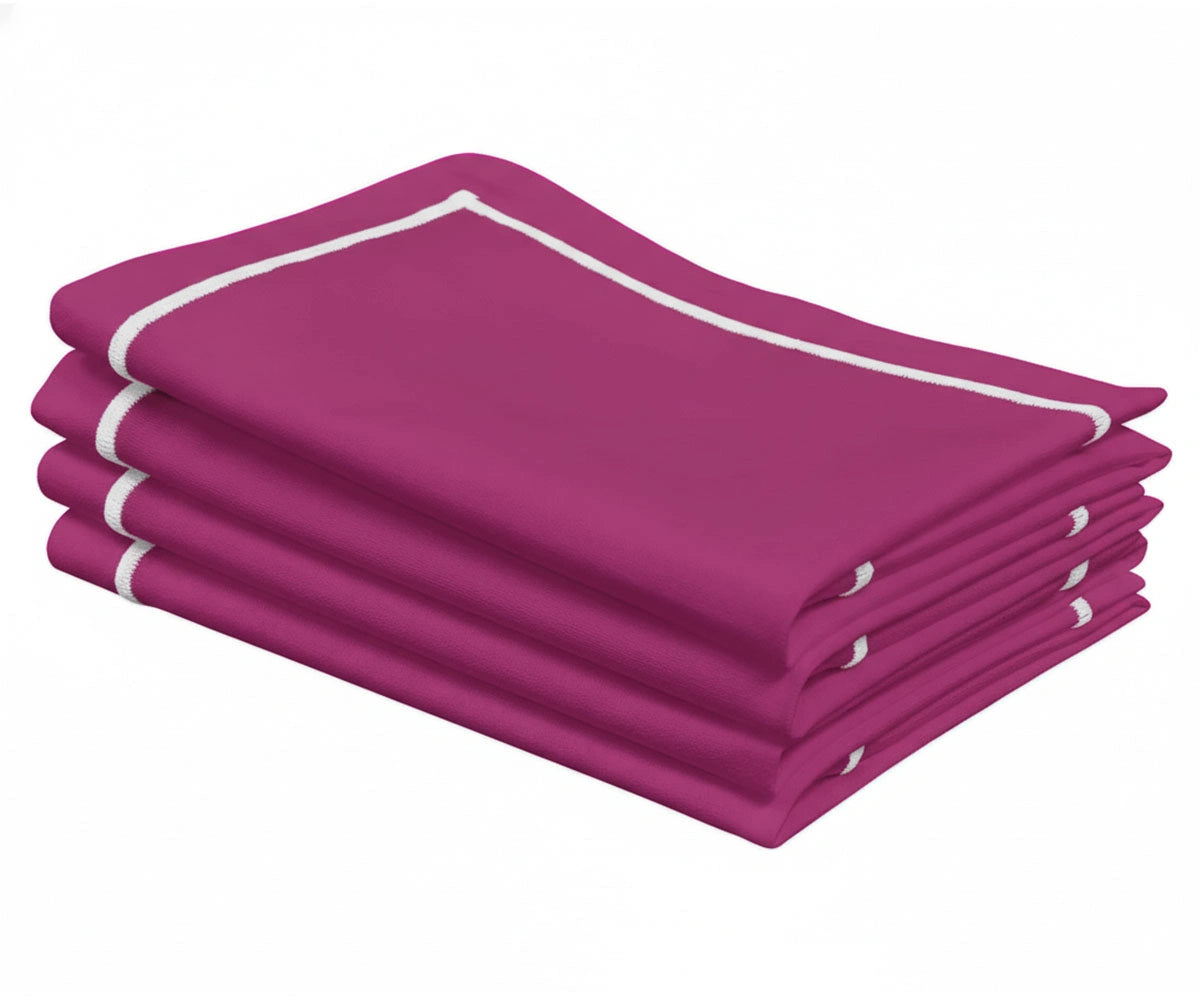 magenta cotton napkins with white line embroidery, reusable cloth dinner napkins for parties and weddings magenta cotton napkins with white line embroidery, reusable cloth dinner napkins for parties and weddings