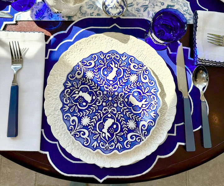 Rectangle cloth oval placemats in navy blue for dinner tables