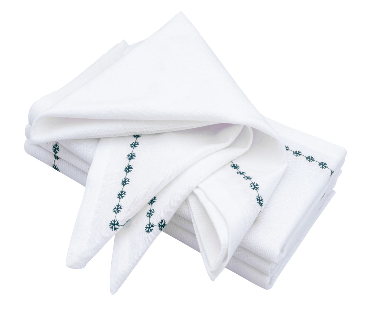 Green Snowflake Napkins - Embroidered Green Snowflake Napkins - Embroidered
