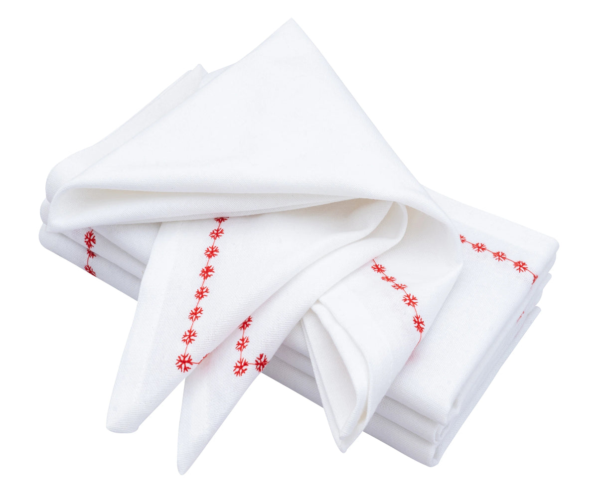 Snowflake Napkins - Red Embroidered Snowflake Napkins - Red Embroidered
