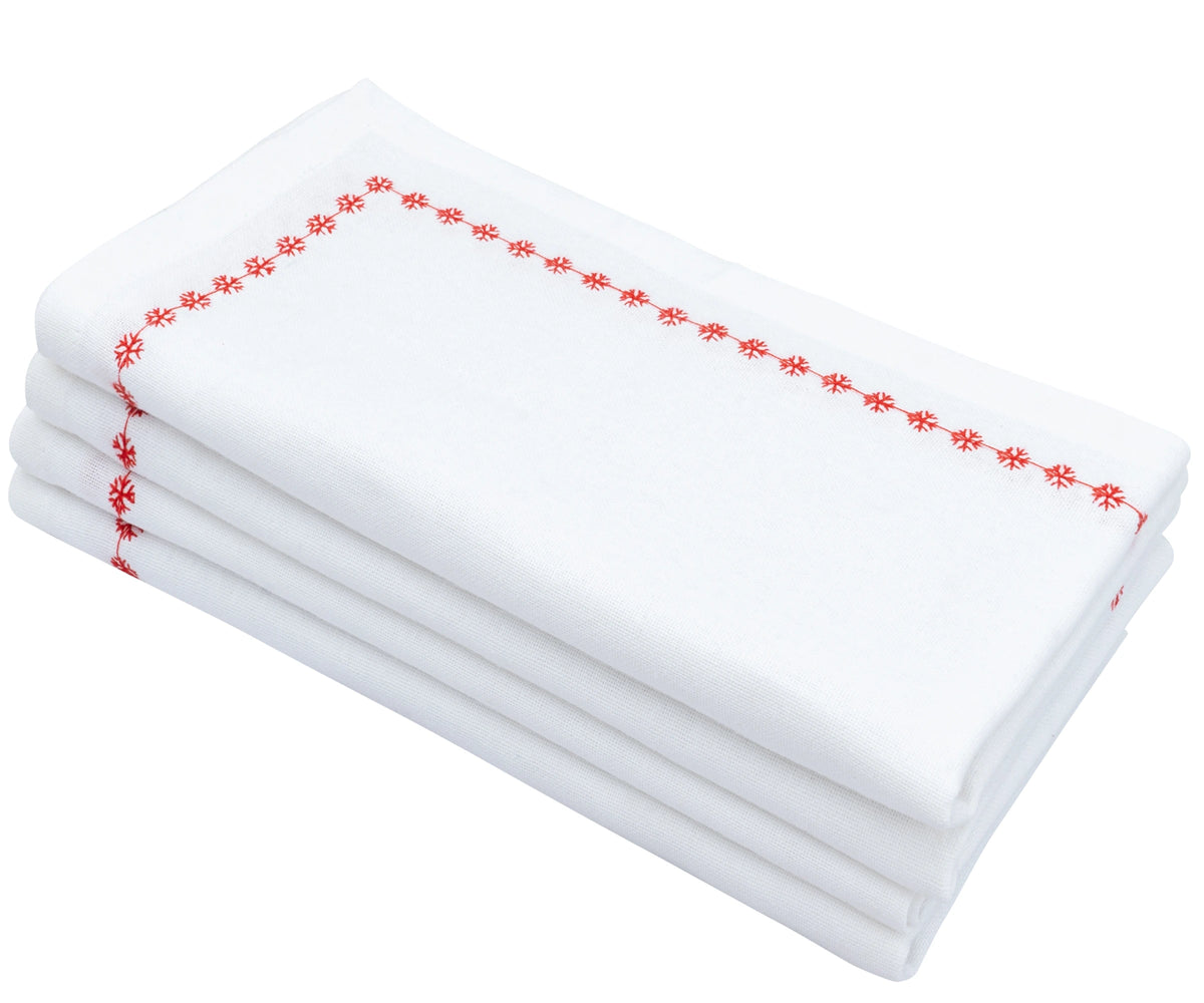 Snowflake Napkins - Red Embroidered Snowflake Napkins - Red Embroidered