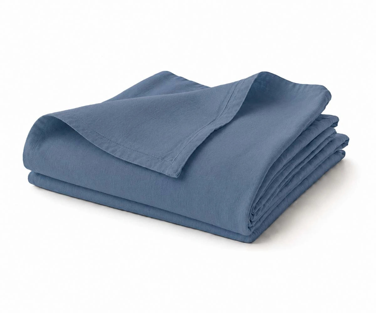 Dusty Blue 100% Linen Flat Sheet, soft pre-washed linen top sheet with breathable temperature-regulating fabric for everyday bedding. Dusty Blue 100% Linen Flat Sheet, soft pre-washed linen top sheet with breathable temperature-regulating fabric for everyday bedding.