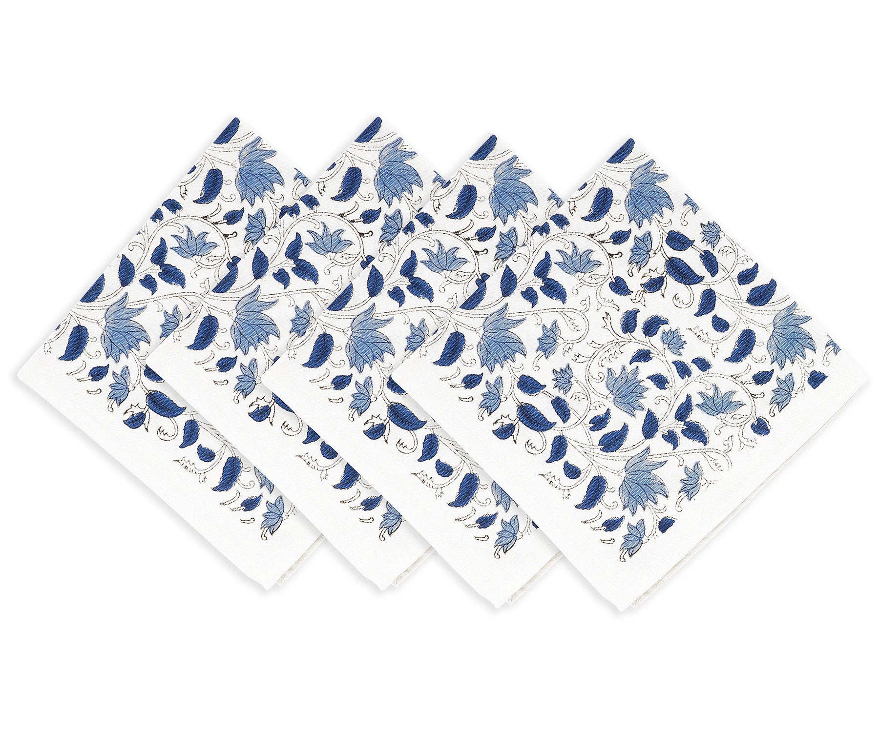 Reusable eco-friendly napkins with blue floral print for dinner parties Reusable eco-friendly napkins with blue floral print for dinner parties