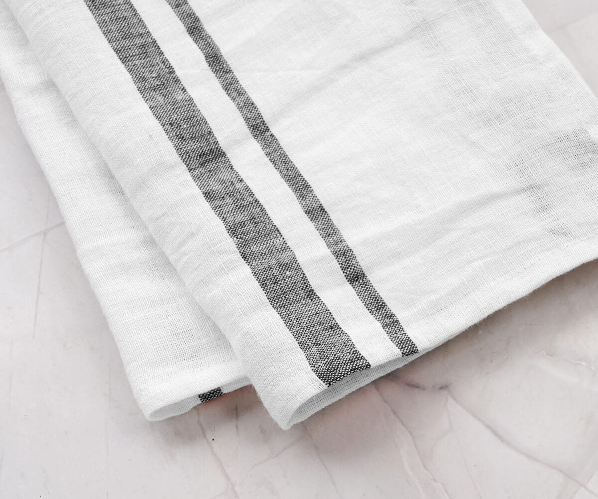 Black and white linen striped towels Black and white linen striped towels