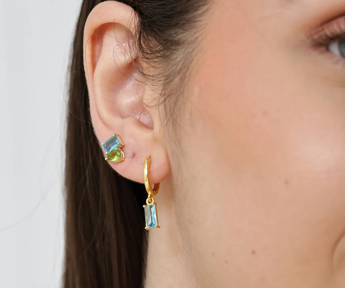 Hoop earrings with a rectangular-cut stone drop Hoop earrings with a rectangular-cut stone drop