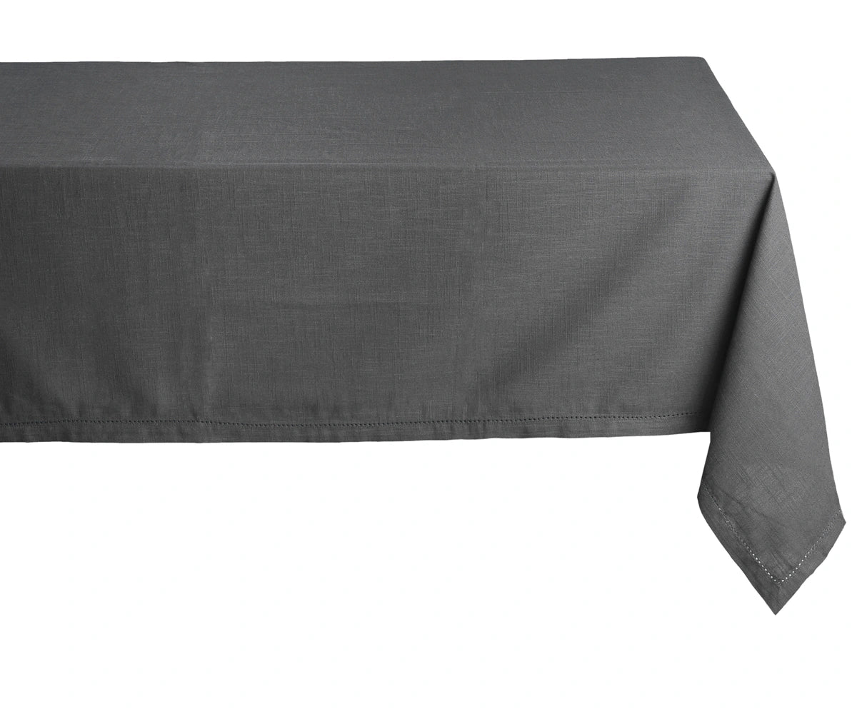 Gray cotton rectangle tablecloth with decorative hemstitch border Gray cotton rectangle tablecloth with decorative hemstitch border