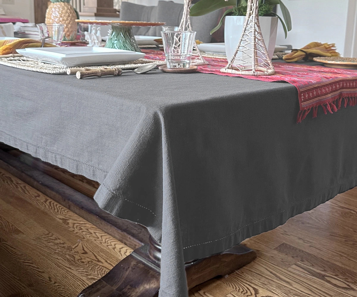 Weston gray hemstitch cotton tablecloth for festive dining setups Weston gray hemstitch cotton tablecloth for festive dining setups